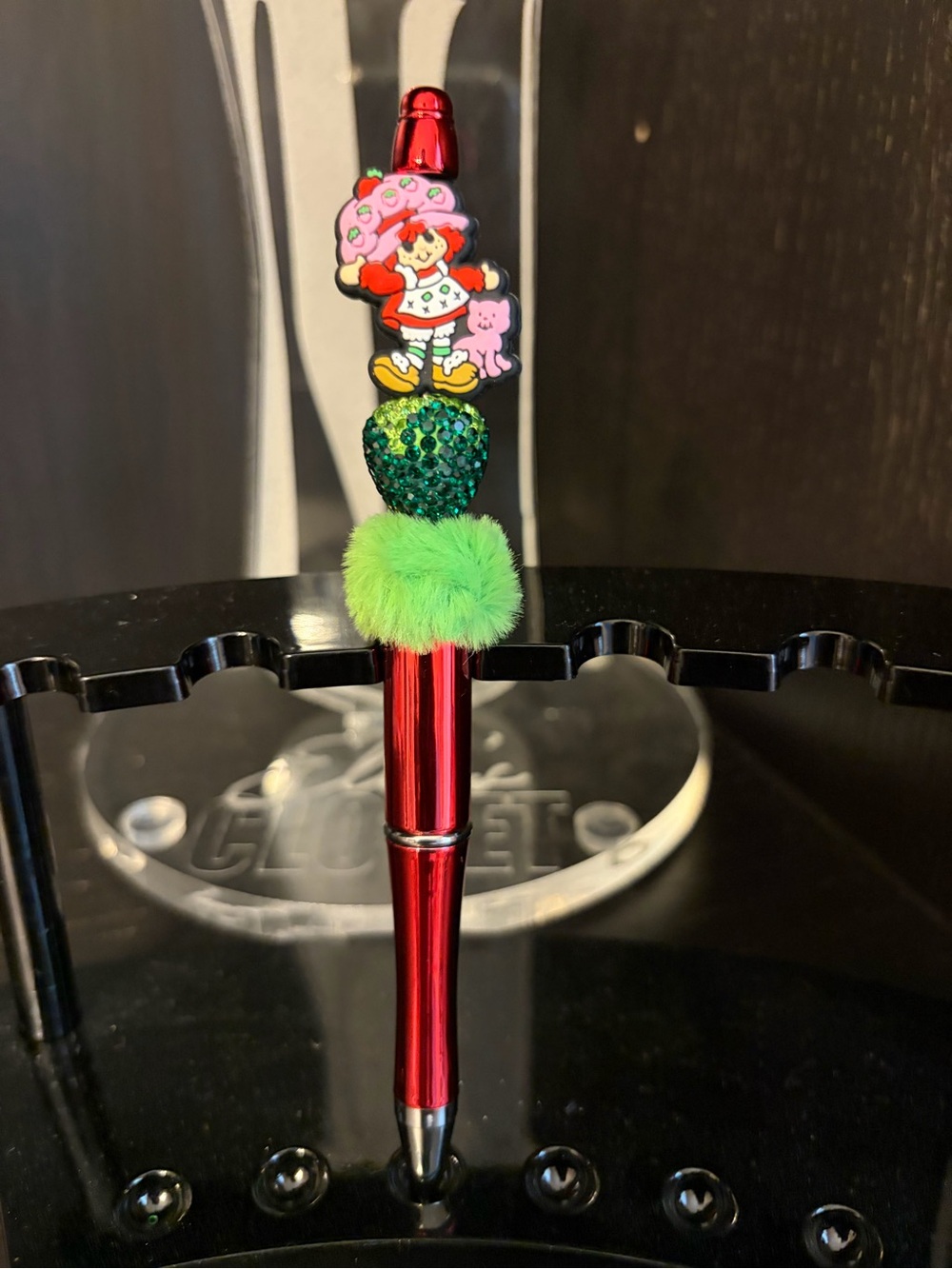 Kids Red Novelty Pen with Green Pom Pom and Character Top